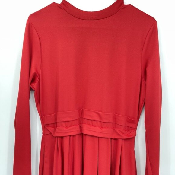 Halara Womens Stand Collar‎ Long Sleeve Flare Maxi Dress Size L Red Casual NWOT - Picture 2 of 10